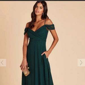 Green off the shoulder long bridesmaids maxi dress